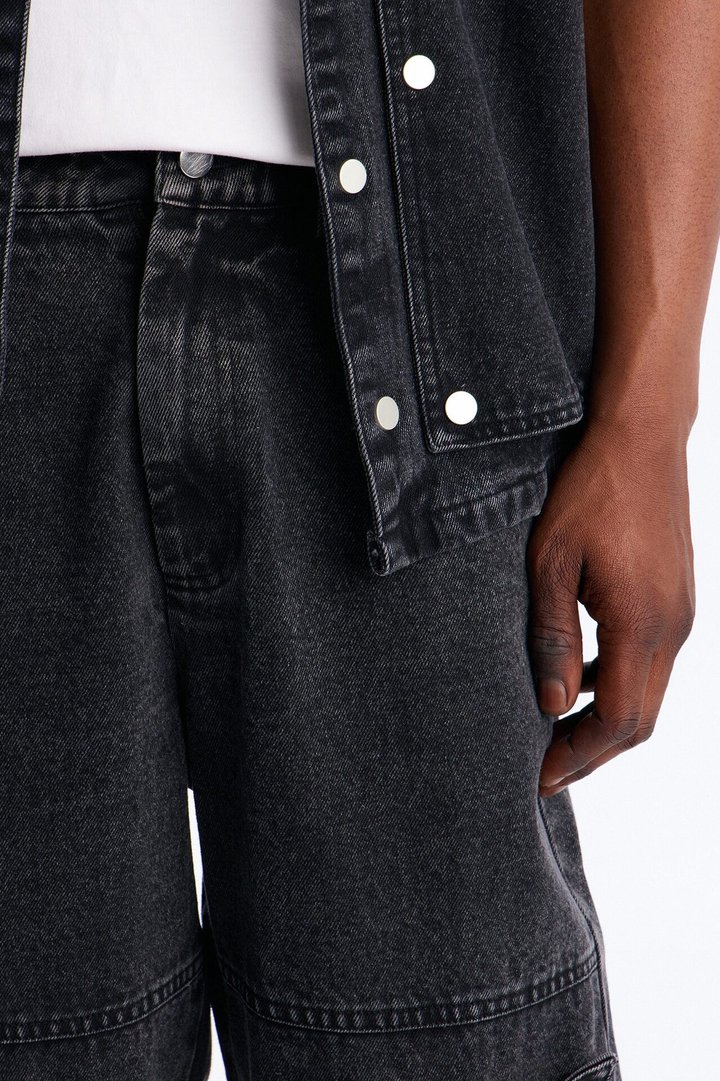 Straight Utility Snap Panel Jean - Black Wash