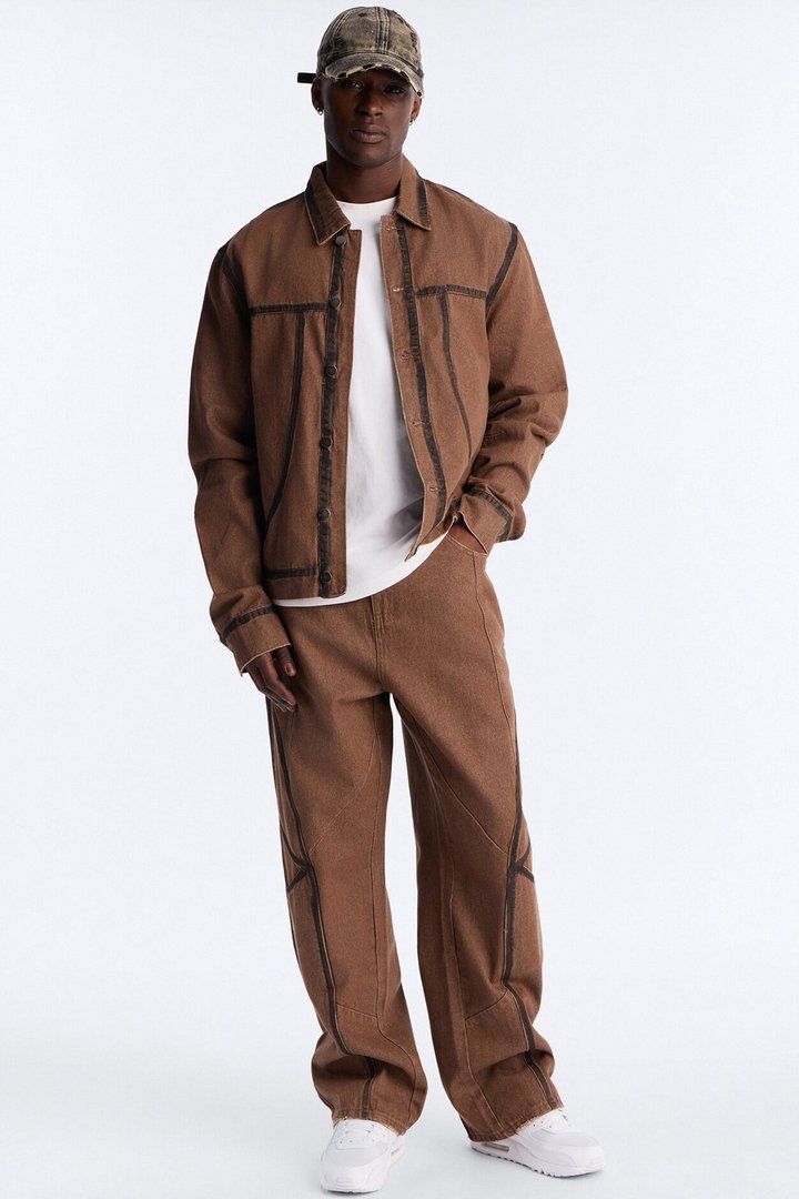 Seeing Lines Denim Trucker Jacket - Brown