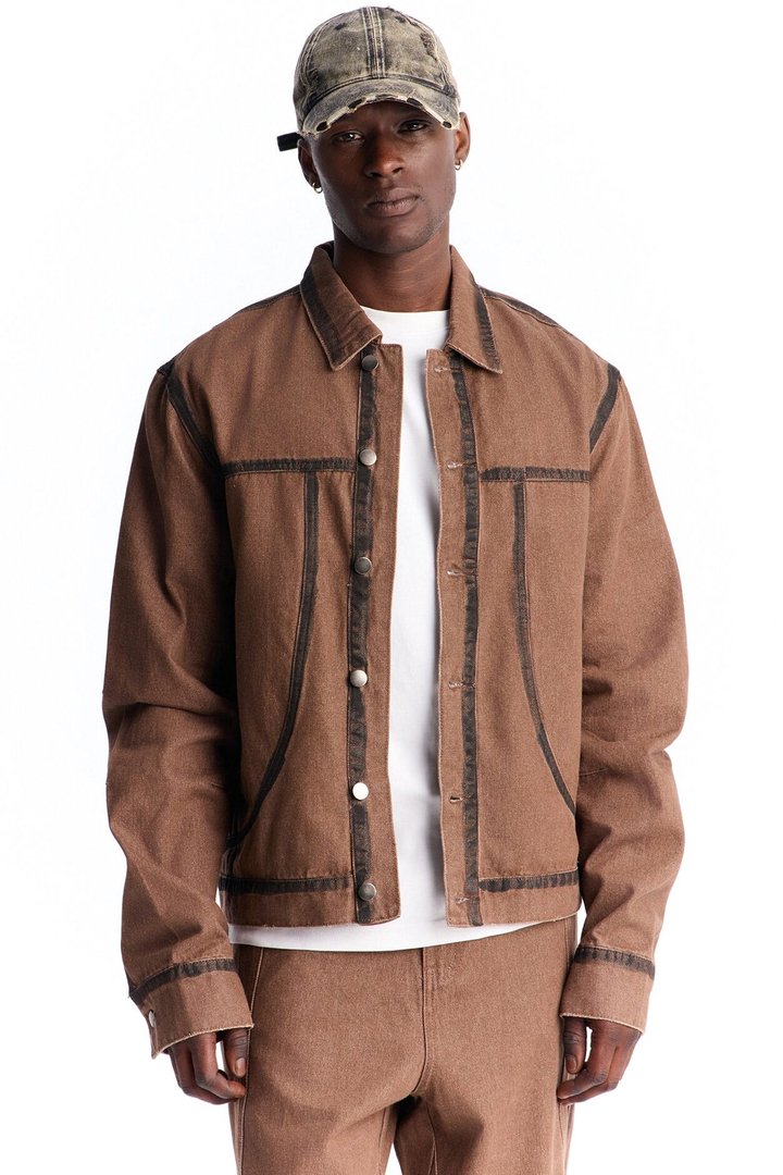 Seeing Lines Denim Trucker Jacket - Brown