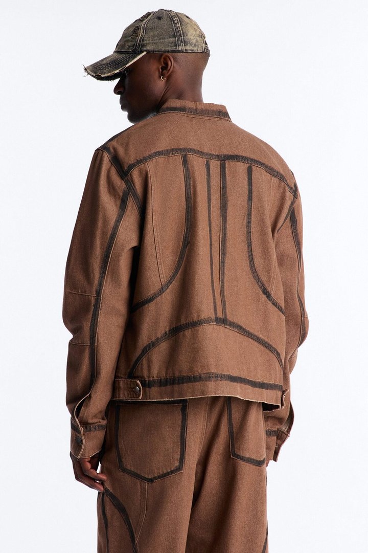 Seeing Lines Denim Trucker Jacket - Brown