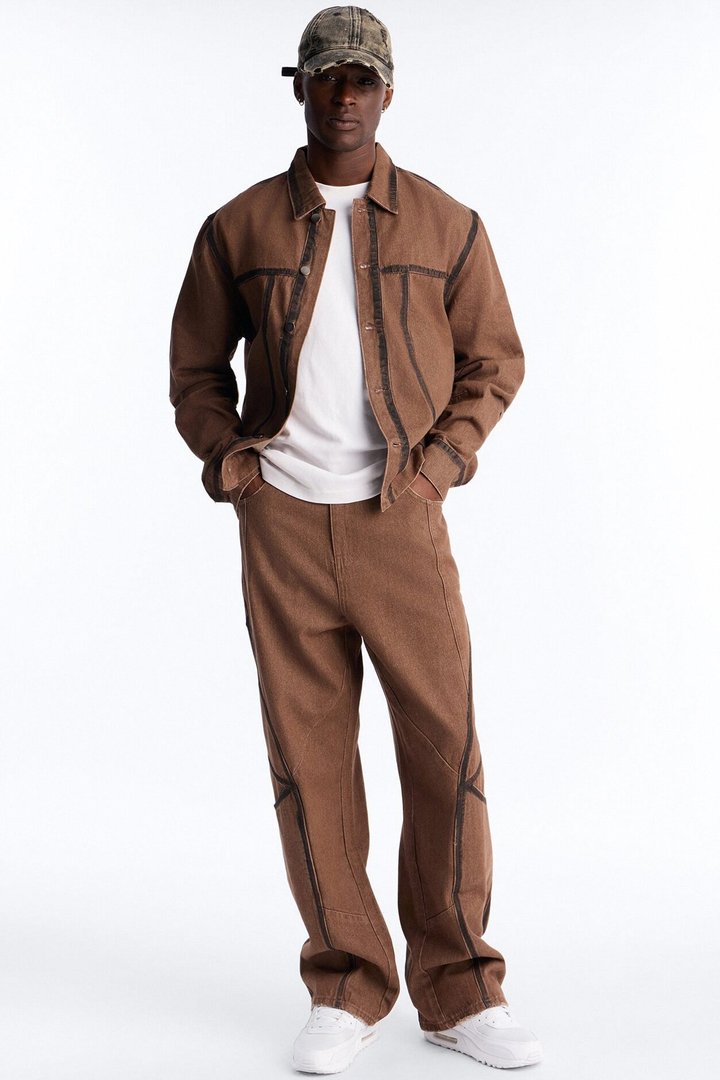 Seeing Lines Baggy Jeans - Brown