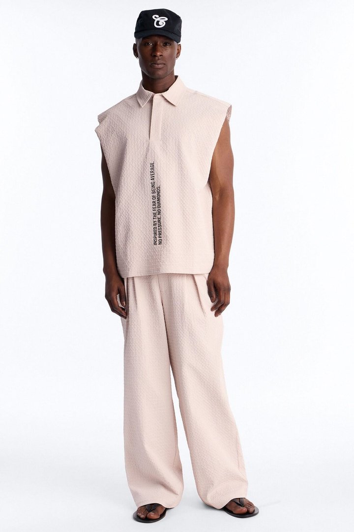 Oversized Inspired By Fear Seersucker Muscle Polo - Light Pink