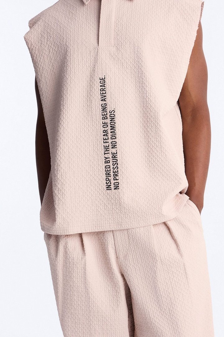 Oversized Inspired By Fear Seersucker Muscle Polo - Light Pink