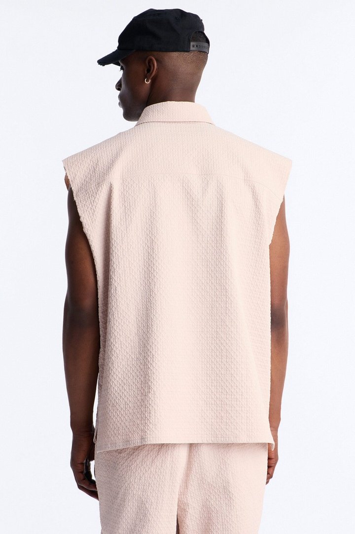Oversized Inspired By Fear Seersucker Muscle Polo - Light Pink
