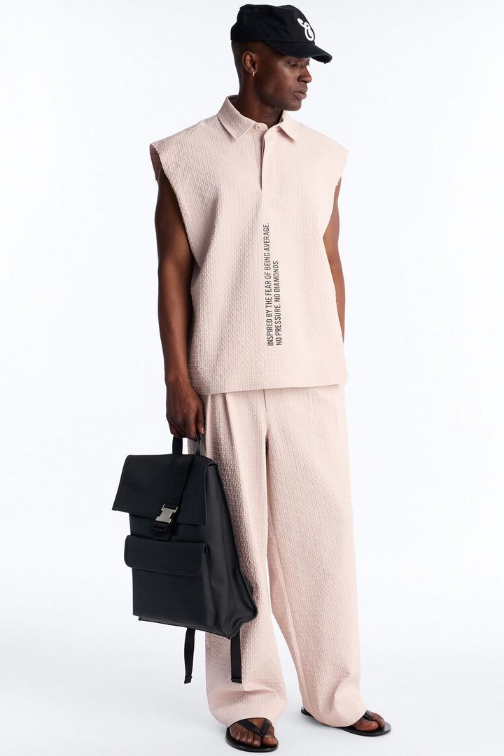 Oversized Inspired By Fear Seersucker Muscle Polo - Light Pink
