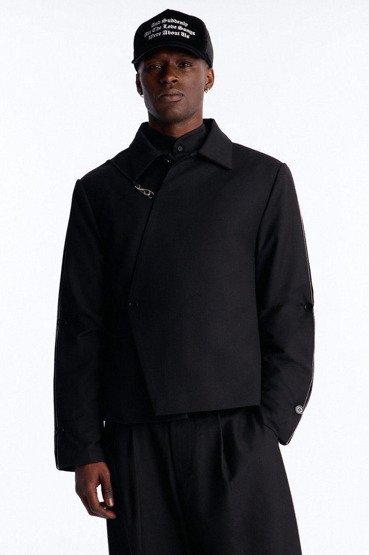 Relaxed New Age Zipper Reveal Tuxedo Jacket - Black
