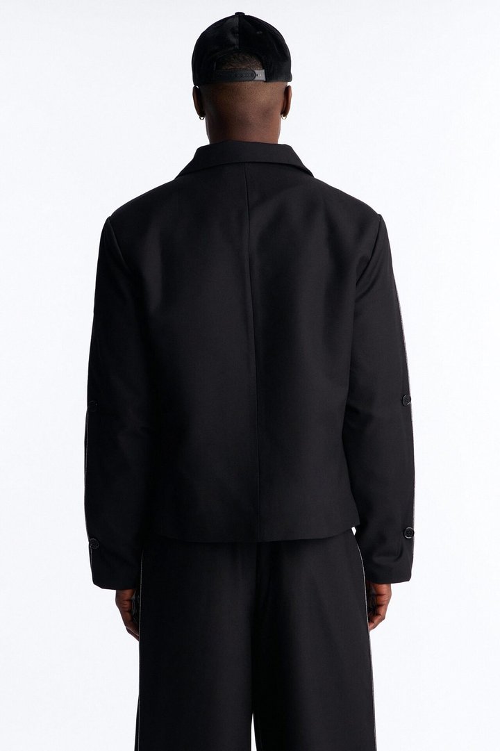 Relaxed New Age Zipper Reveal Tuxedo Jacket - Black