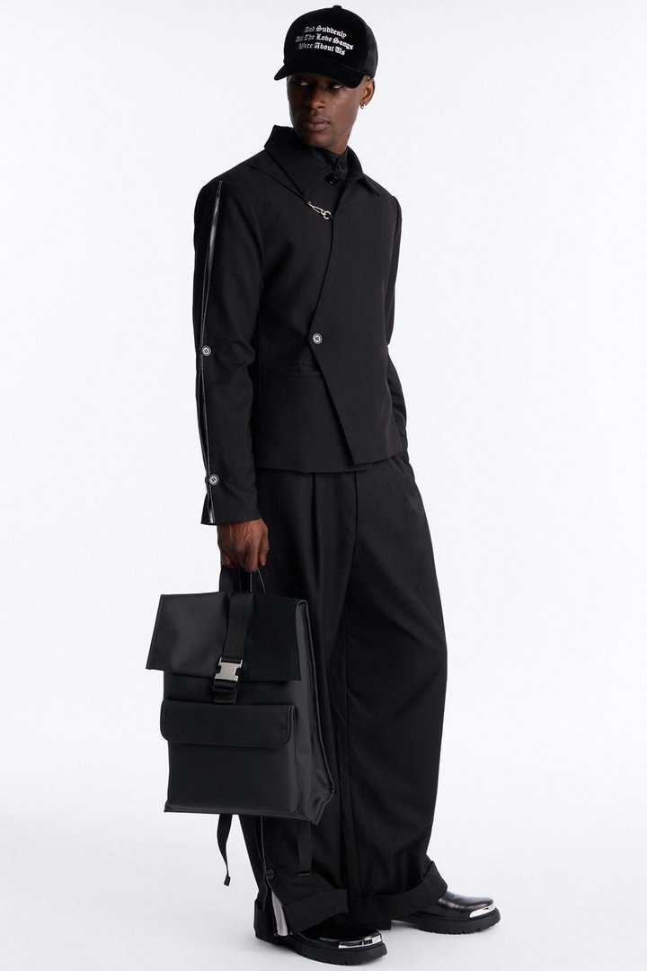Wide Leg New Age Cuffed Tuxedo Trouser - Black