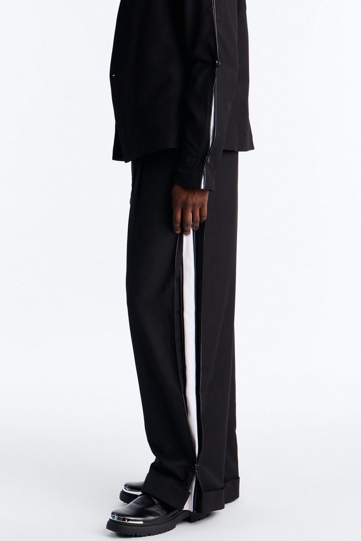 Wide Leg New Age Cuffed Tuxedo Trouser - Black