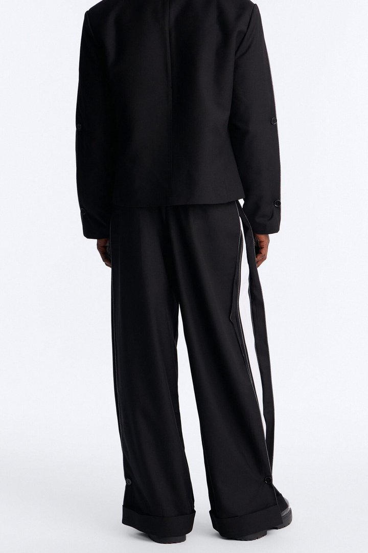 Wide Leg New Age Cuffed Tuxedo Trouser - Black