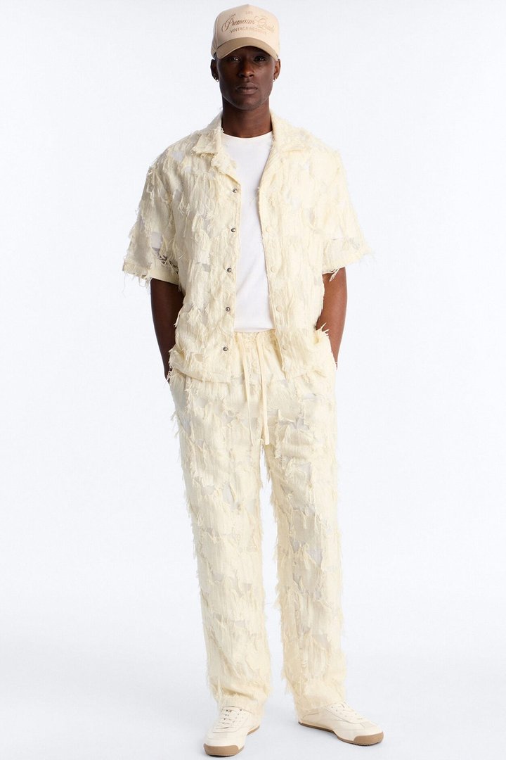 Relaxed Desert Oracle Cuban Collar Button Up Shirt - Cream