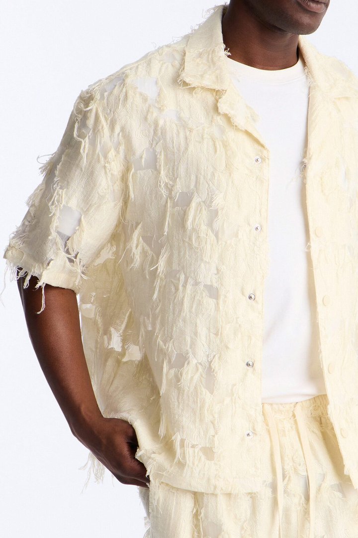 Relaxed Desert Oracle Cuban Collar Button Up Shirt - Cream
