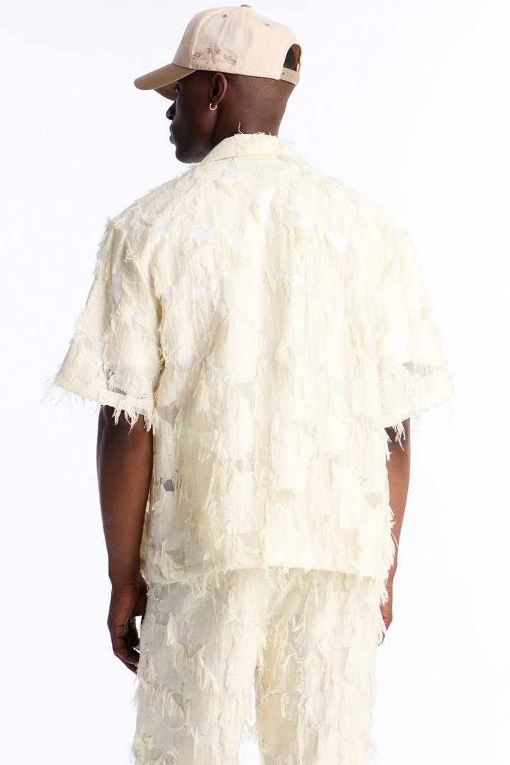 Relaxed Desert Oracle Cuban Collar Button Up Shirt - Cream