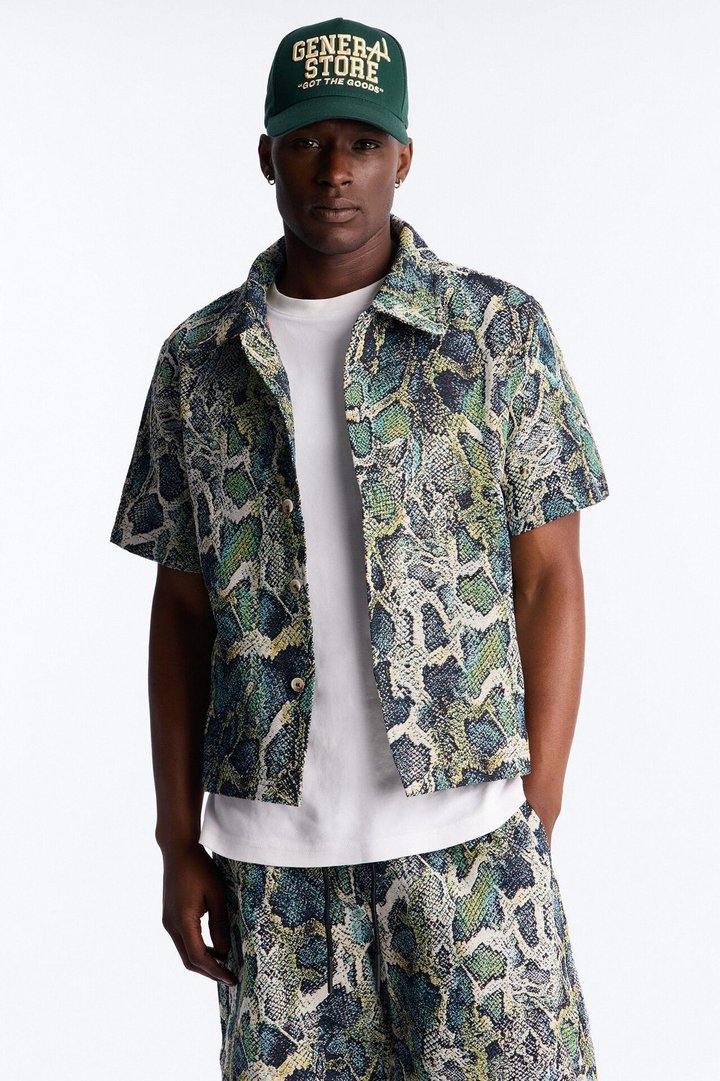Anaconda Club Button Up Shirt - Green/combo