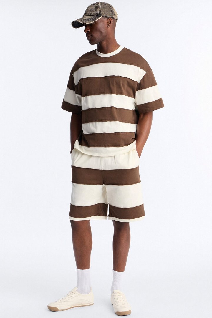Dean Distressed Stripe Crewneck Tee - Brown/combo
