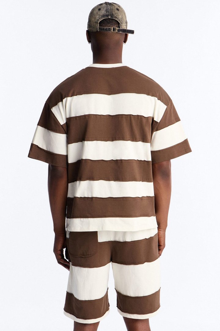 Dean Distressed Stripe Crewneck Tee - Brown/combo