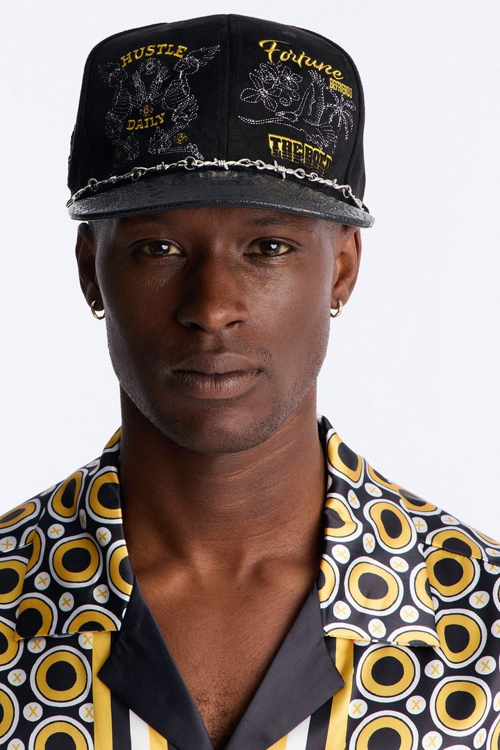 Multi Graphic Embroidered Paracord Snapback Hat - Black