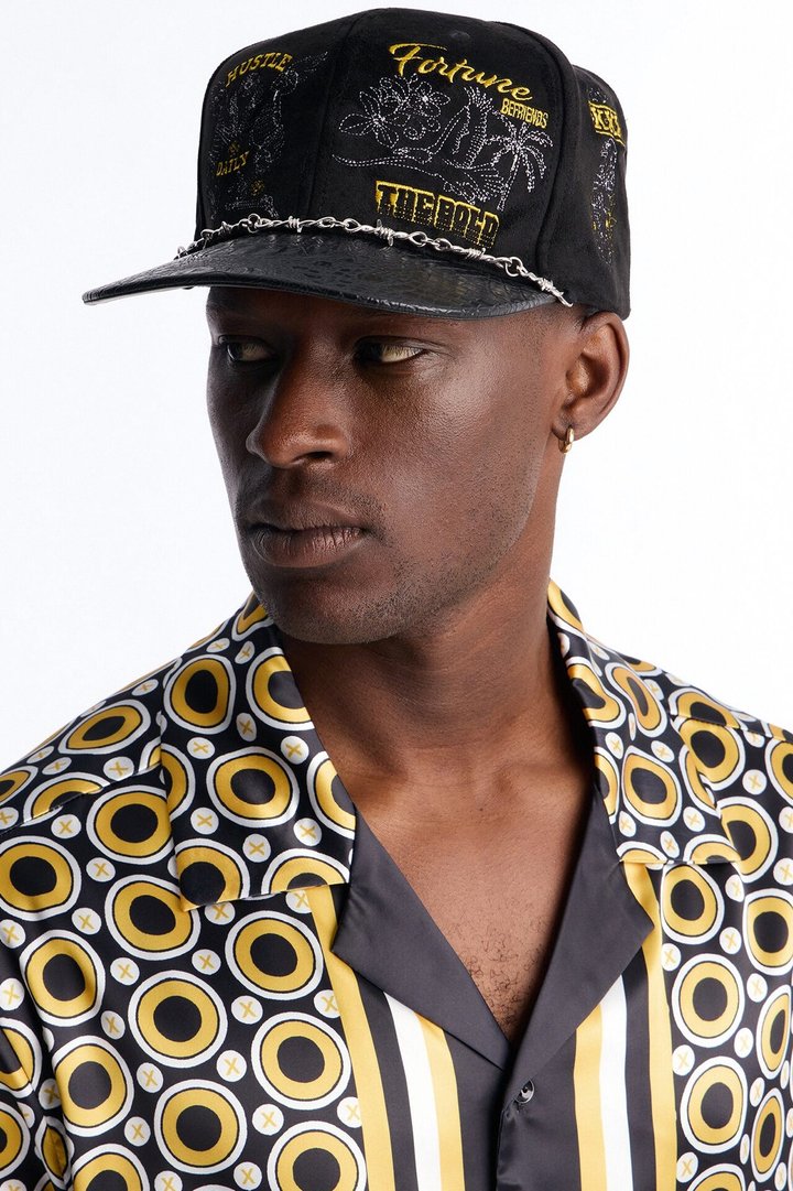 Multi Graphic Embroidered Paracord Snapback Hat - Black