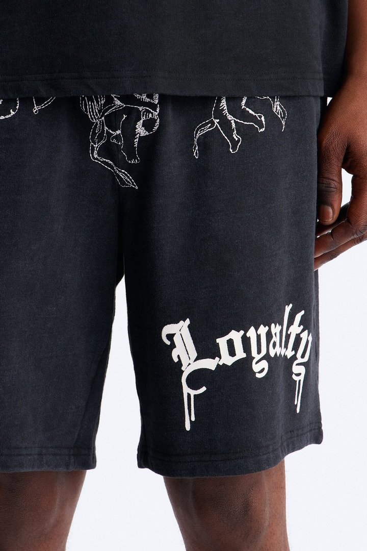Anti Social Cherub Embroidered Relaxed Sweatshort - Black Wash