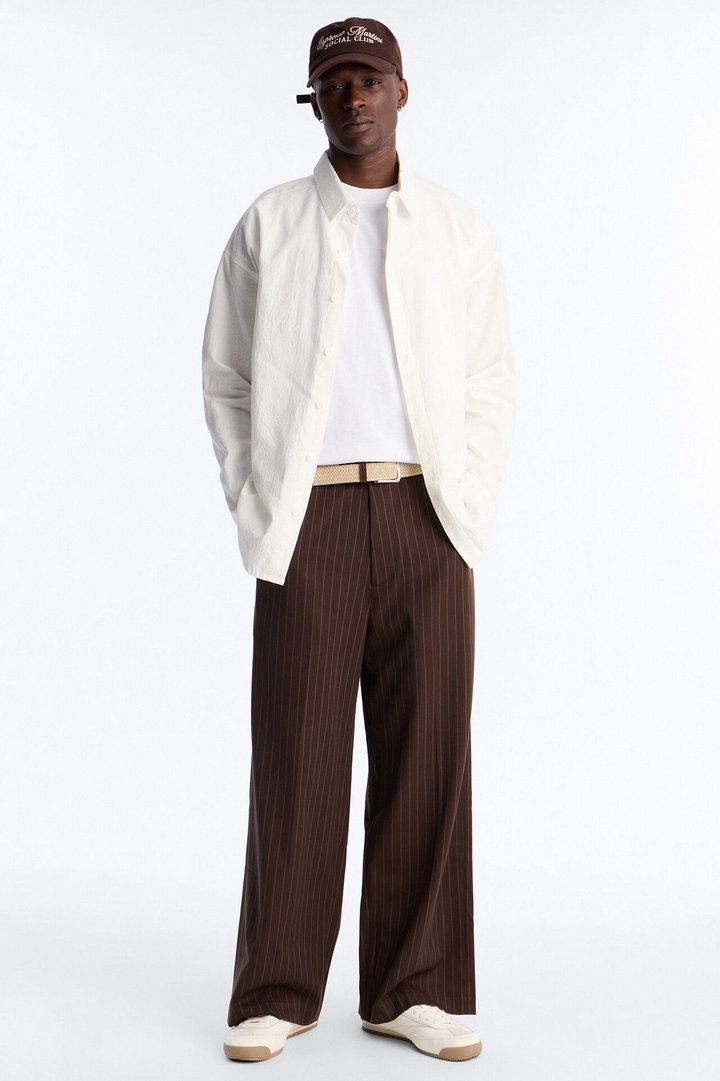 Wide Leg Straight Striped Trouser - Brown
