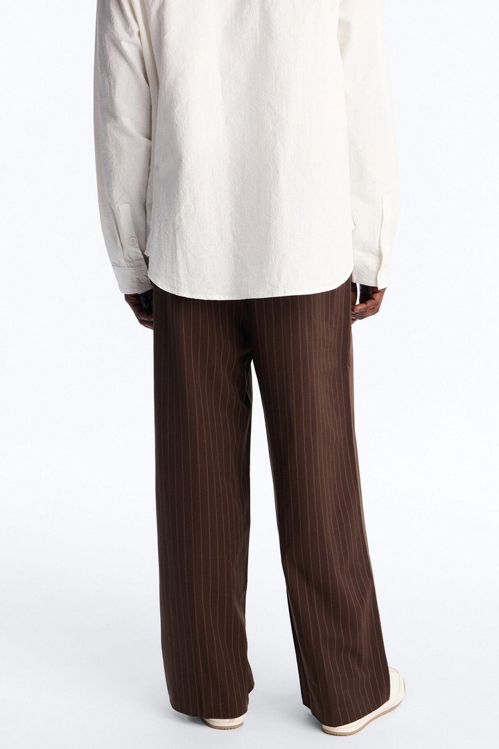 Wide Leg Straight Striped Trouser - Brown