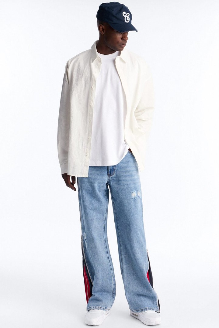 Straight Off Track Terry Zip Jean - Light Wash