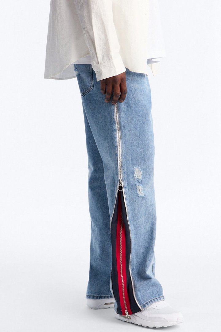 Straight Off Track Terry Zip Jean - Light Wash