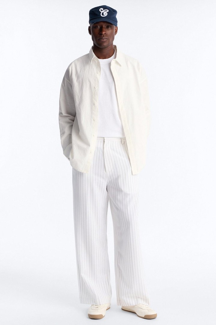 Wide Leg Straight Striped Trouser - Cream