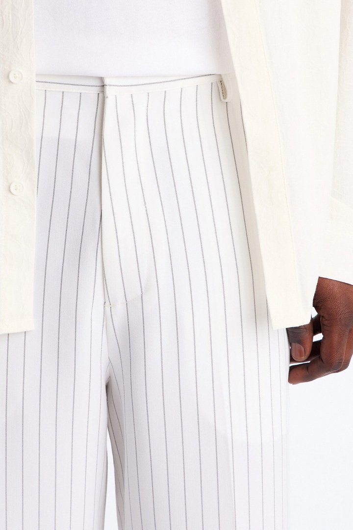 Wide Leg Straight Striped Trouser - Cream