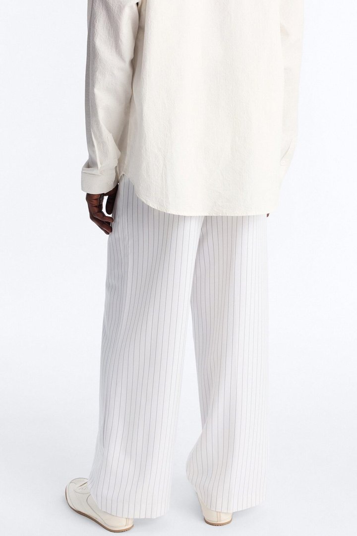 Wide Leg Straight Striped Trouser - Cream