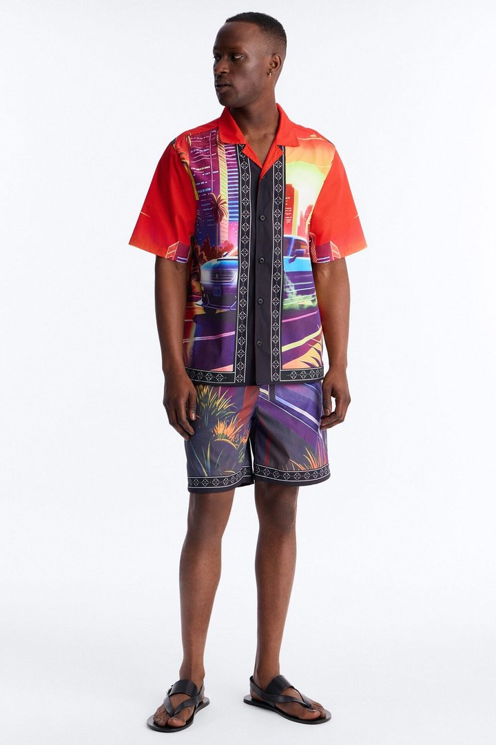 Relaxed Street Heat Cuban Collar Button Up Shirt - Multi Color