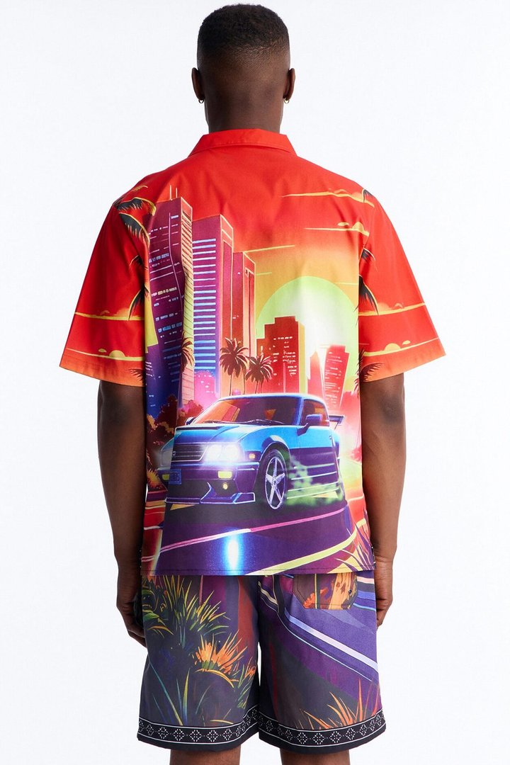 Relaxed Street Heat Cuban Collar Button Up Shirt - Multi Color