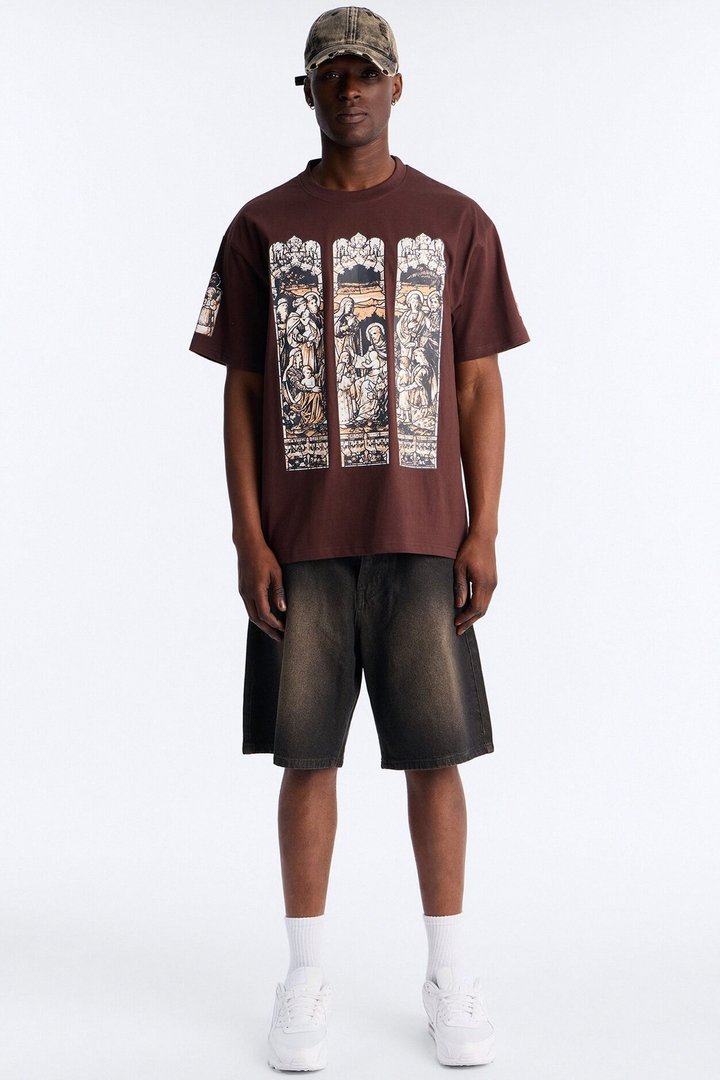 Cathedral Art Oversized Short Sleeve Tee - Brown