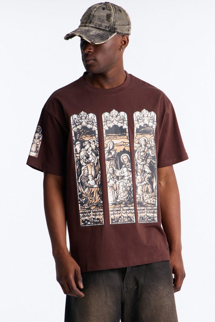 Cathedral Art Oversized Short Sleeve Tee - Brown