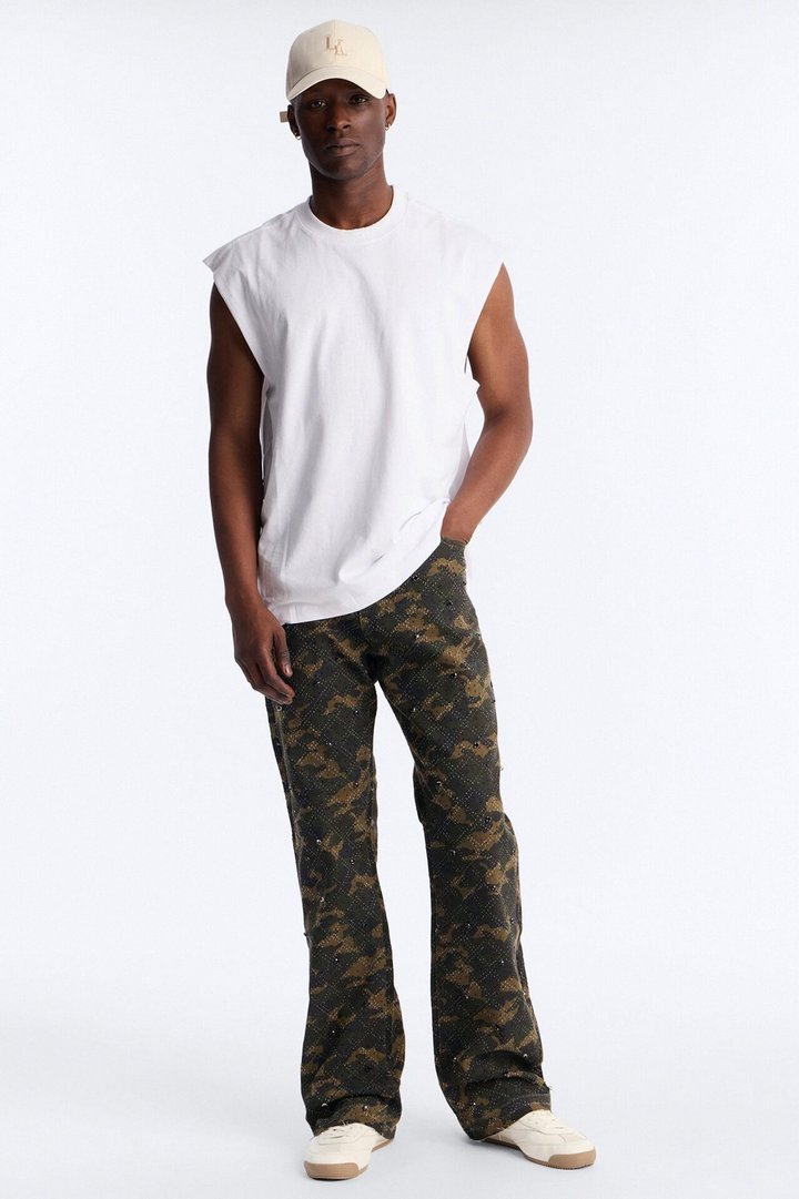 Stacked Slim Flare Rhinestone Hatch Jean - Camouflage