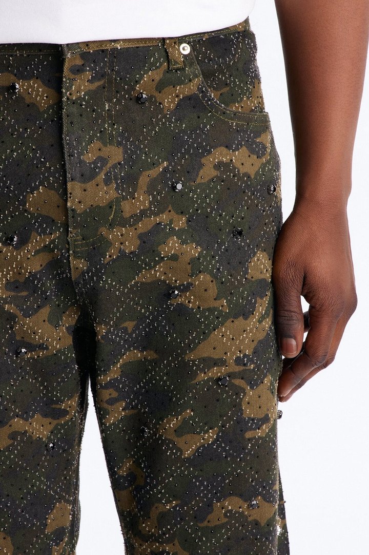 Stacked Slim Flare Rhinestone Hatch Jean - Camouflage