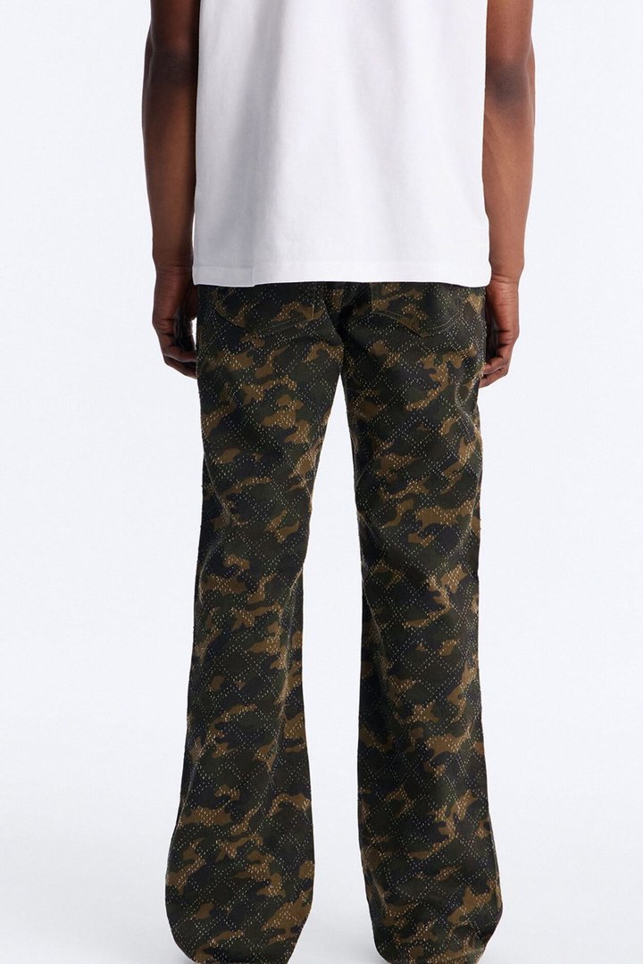 Stacked Slim Flare Rhinestone Hatch Jean - Camouflage