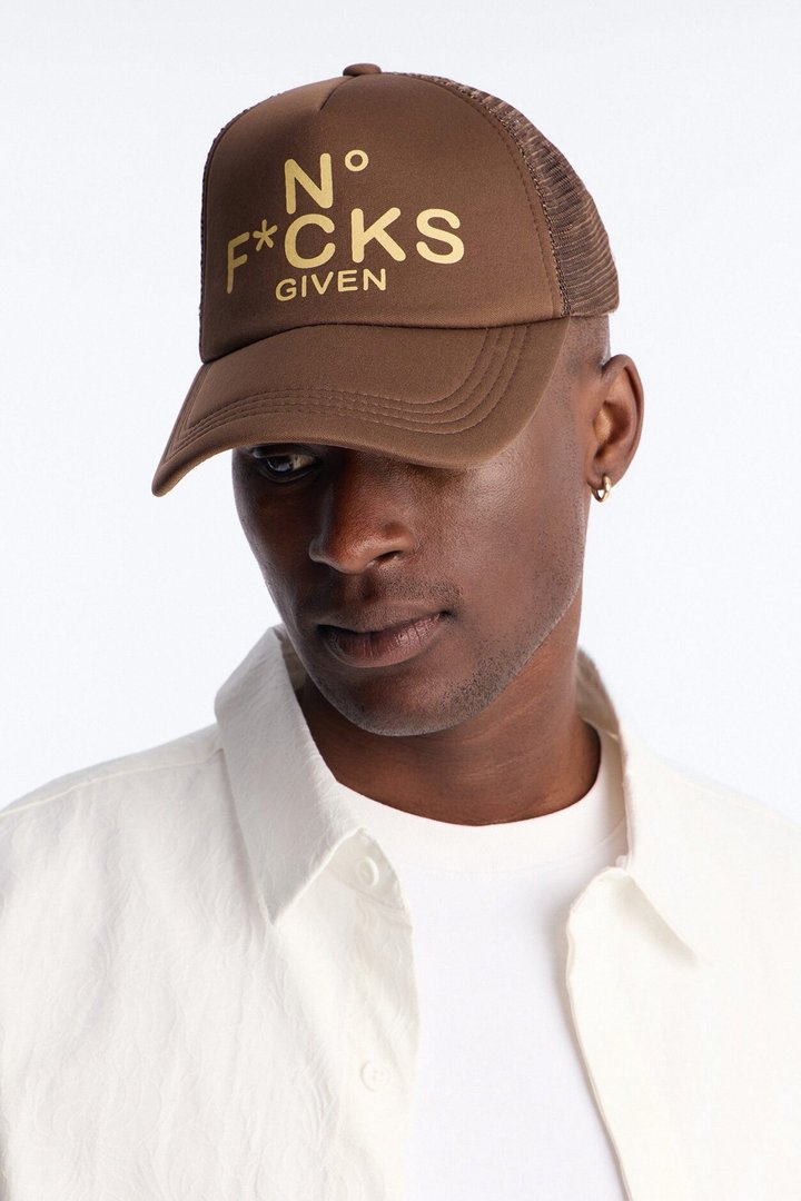 No Fcks Given Trucker Snapback Hat - Brown