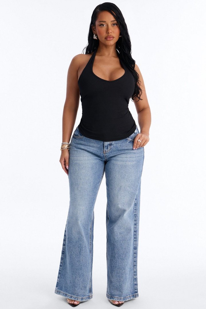 Holly Built In Bra Cup Halter Top - Black