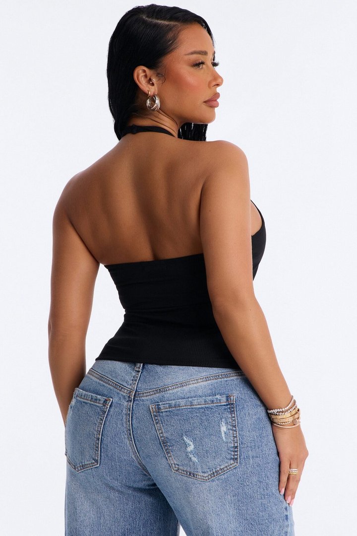 Holly Built In Bra Cup Halter Top - Black