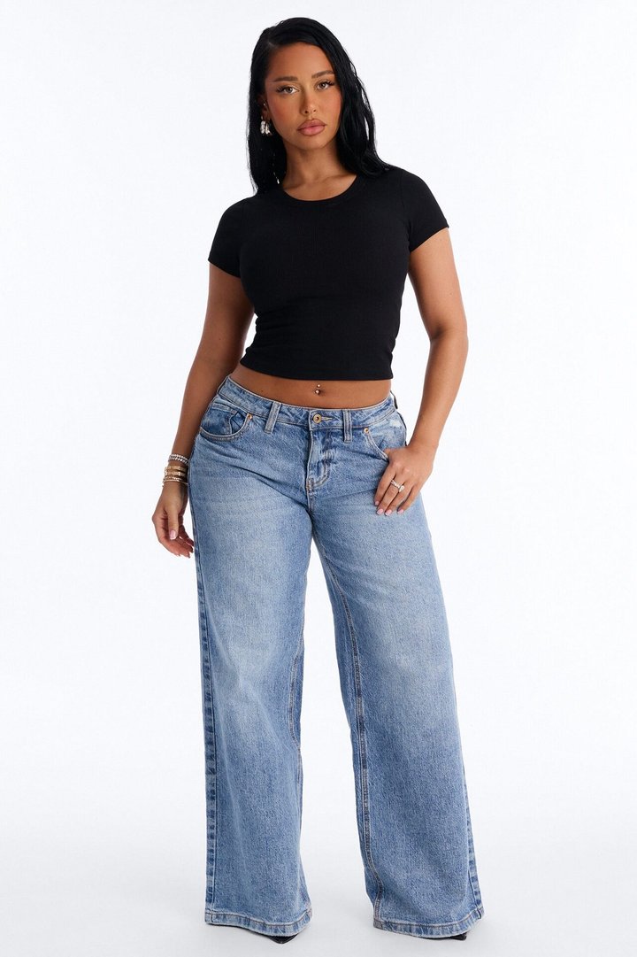 Cotton Rib Crew Neck Baby Tee - Black