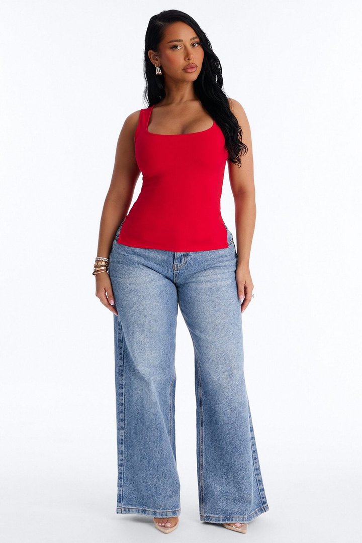 Side Slit Tank Top - Red