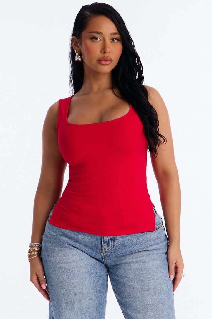 Side Slit Tank Top - Red