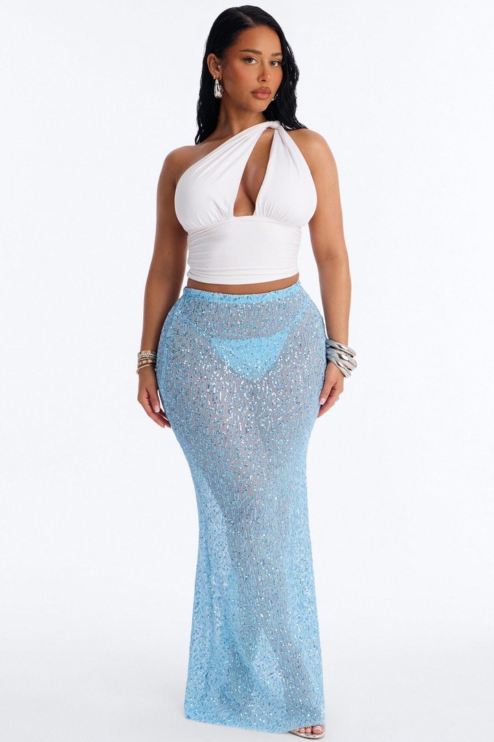 Lost In Paradise Sequin Maxi Skirt - Light Blue