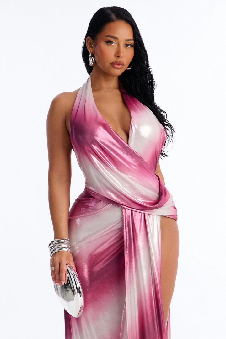 All About Me Metallic Maxi Dress - Pink/combo