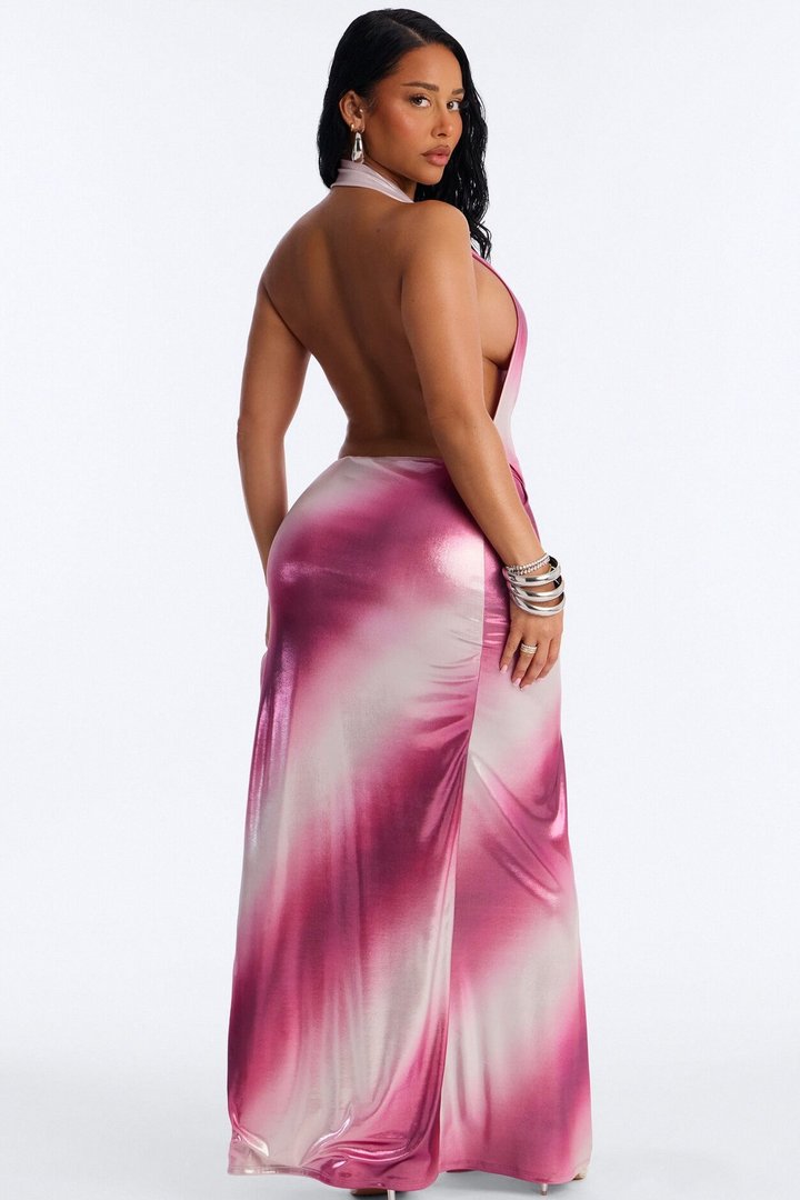 All About Me Metallic Maxi Dress - Pink/combo