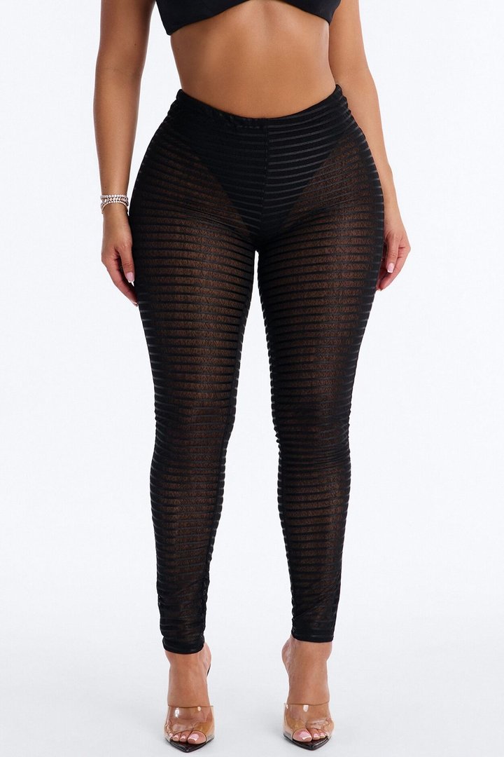 Kaylee Mid Rise Sheer Mesh Legging - Black