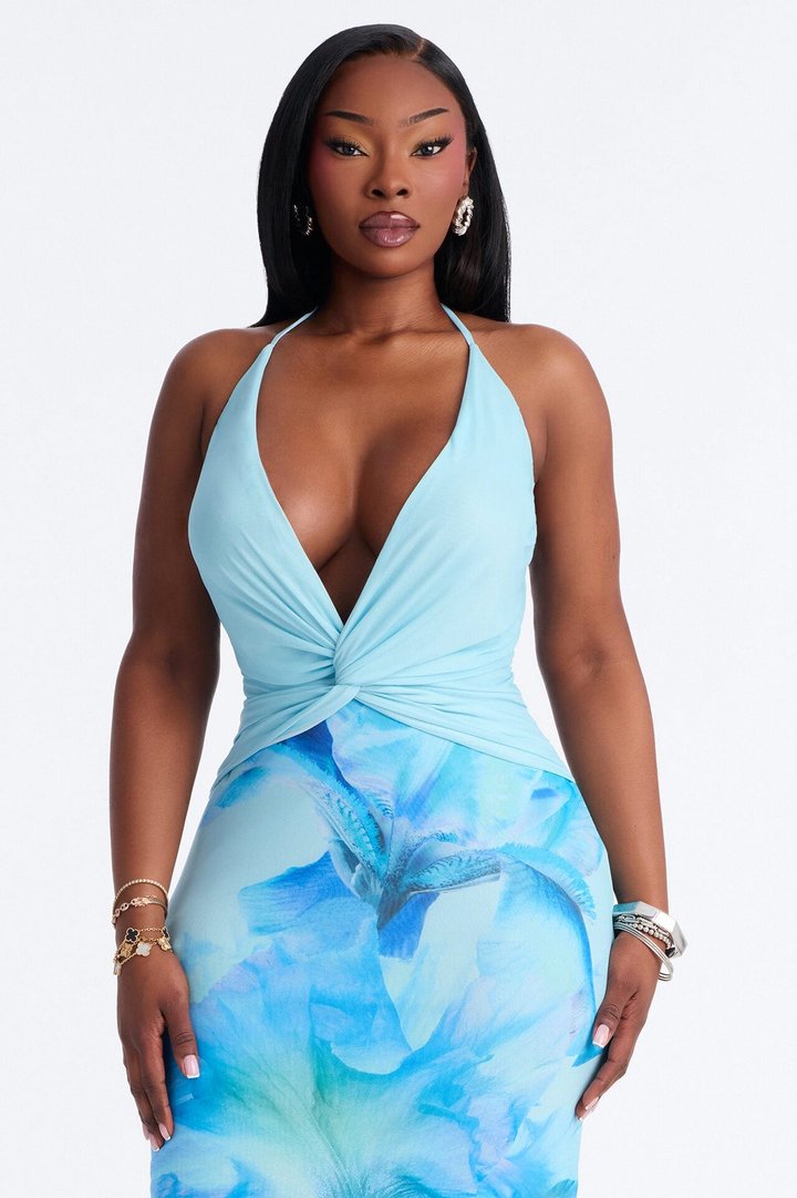 Iyla Floral Mesh Maxi Dress - Blue