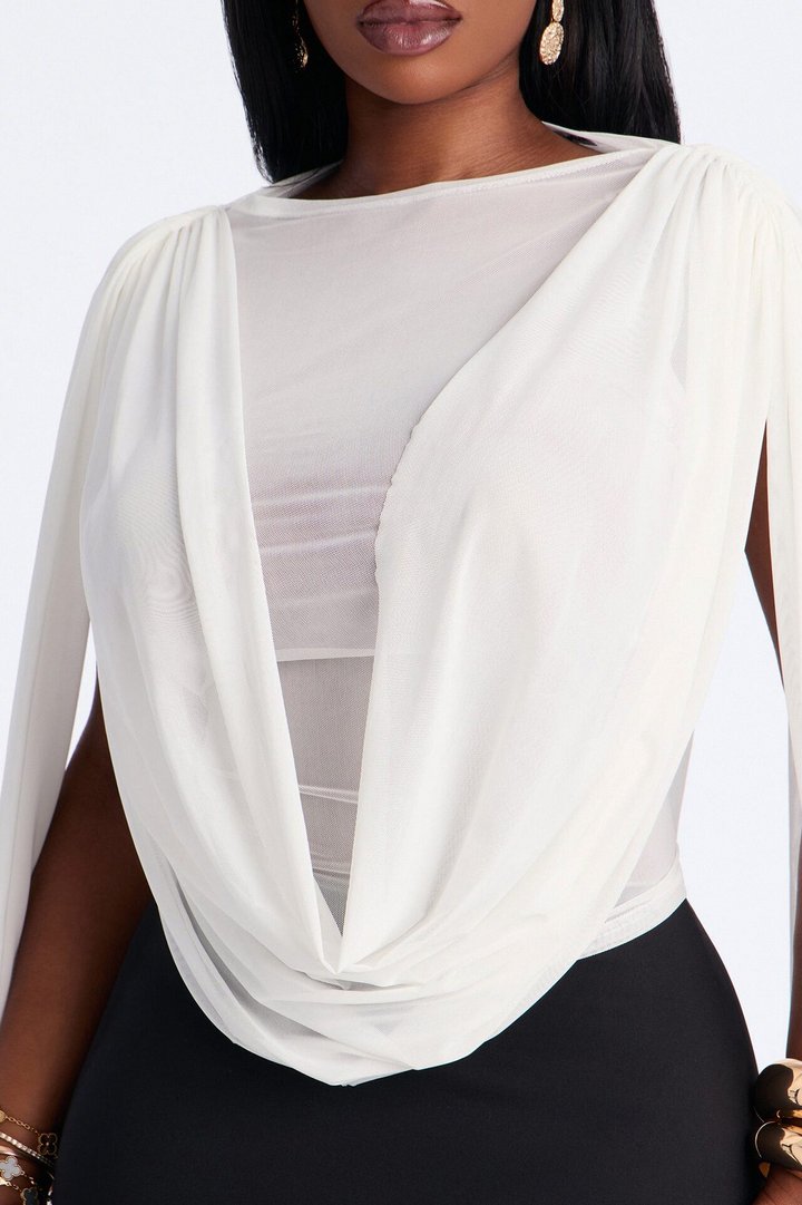 Ethereal Energy Mesh Mock Neck Drape Top - White