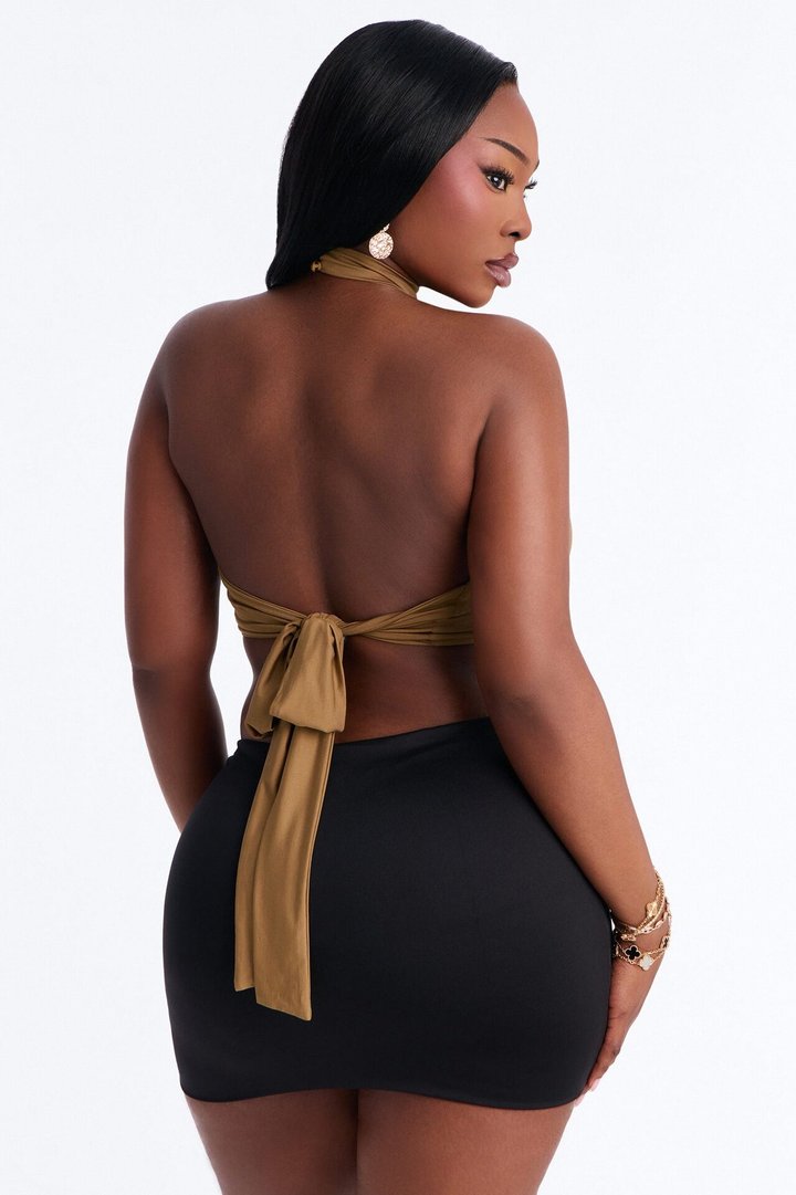 Bora Bora Stone Mock Neck Halter Top - Olive